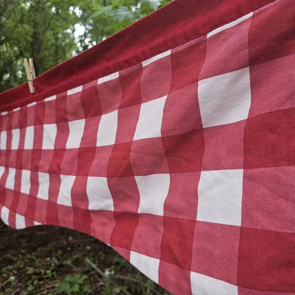 Vintage Red & White Gingham Window Valance – Farmhouse Kitchen Cottage Decor